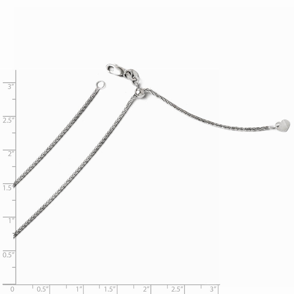 Alternate view of the 1.3mm 14k White Gold Adjustable D/C Wheat Chain Necklace, 22 Inch by The Black Bow Jewelry Co.