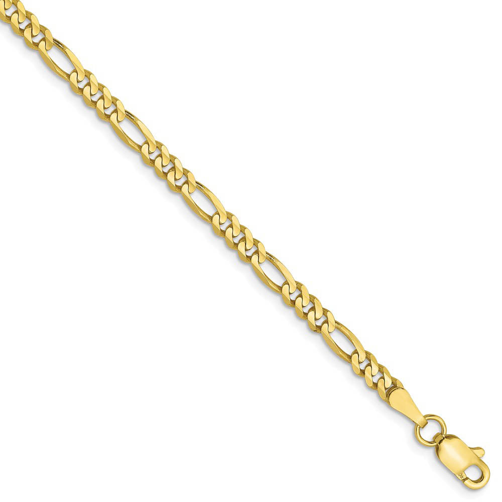 3mm 10k Yellow Gold Solid Concaved Figaro Chain Bracelet & Anklet