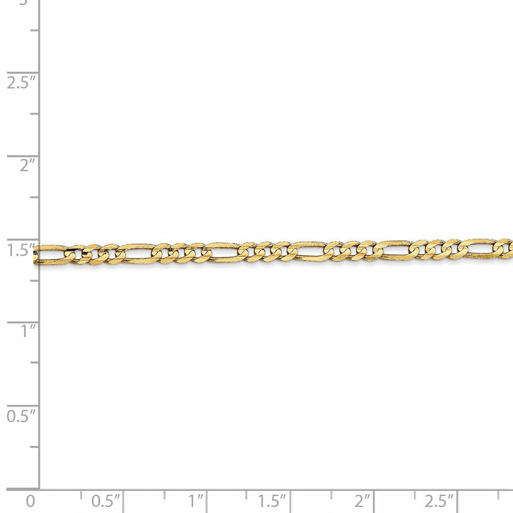 Alternate view of the 3mm 10k Yellow Gold Solid Concaved Figaro Chain Bracelet & Anklet by The Black Bow Jewelry Co.