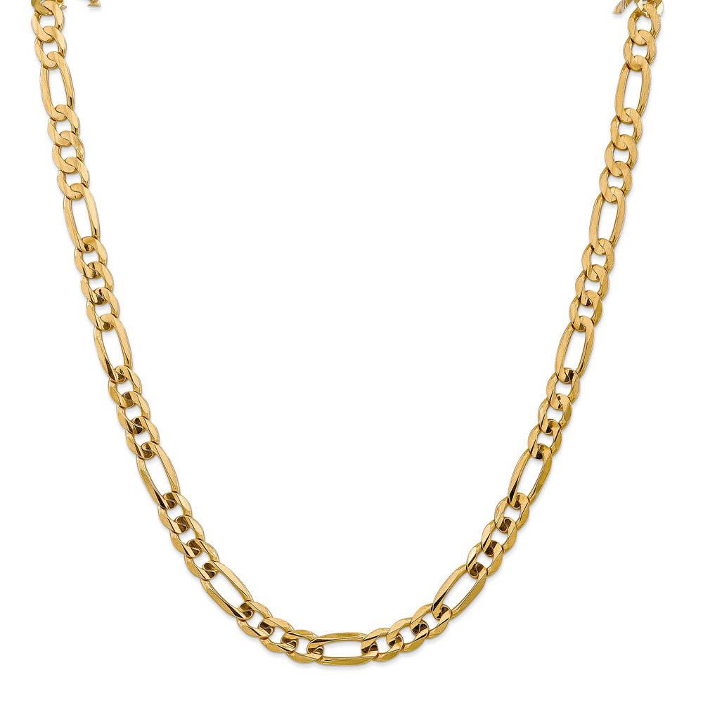 Alternate view of the Men's 7.5mm 10k Yellow Gold Solid Concave Figaro Chain Necklace by The Black Bow Jewelry Co.