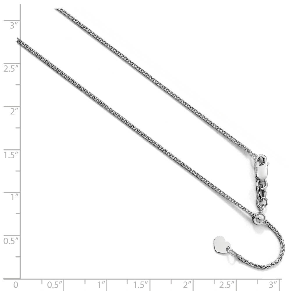 Alternate view of the 1mm 10k White Gold Adjustable Solid Wheat Chain Necklace by The Black Bow Jewelry Co.