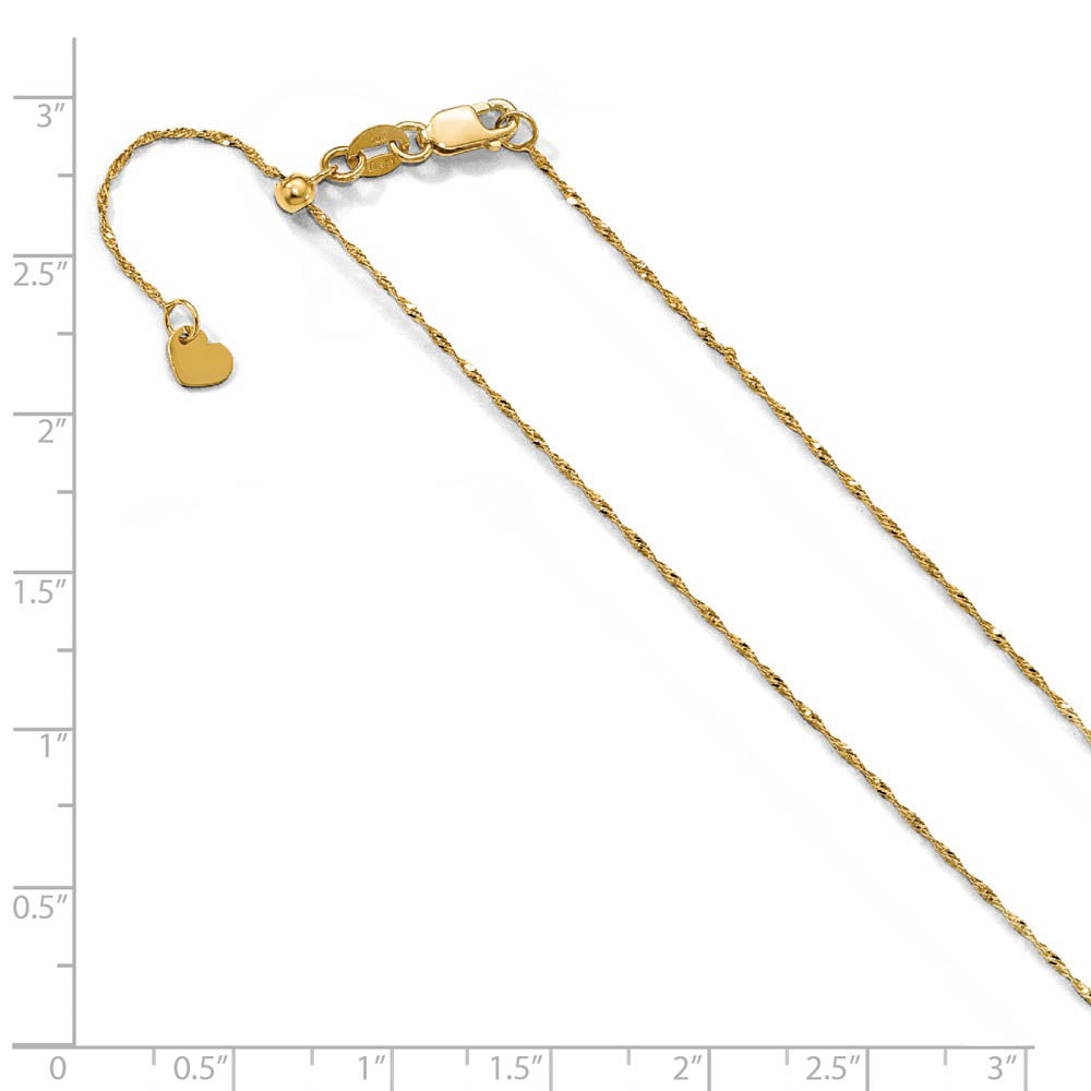 Alternate view of the 1 mm Adjustable Singapore Chain Necklace in 10K Yellow Gold, 22 Inch by The Black Bow Jewelry Co.