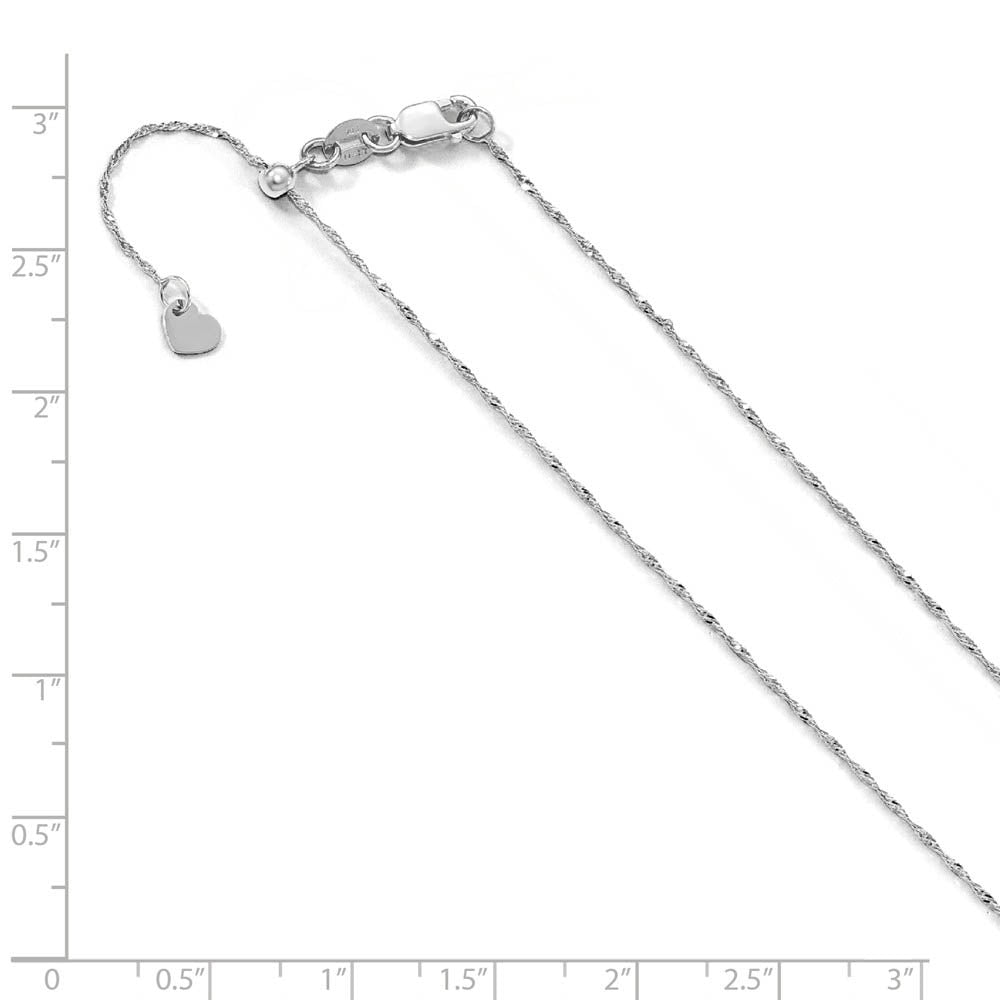 Alternate view of the 1 mm Adjustable Singapore Chain Necklace in 10K White Gold, 22 Inch by The Black Bow Jewelry Co.