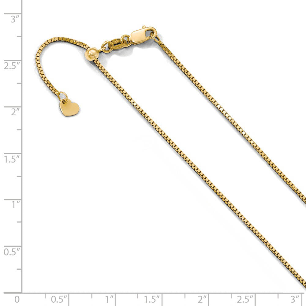 Alternate view of the 0.9mm 10k Yellow Gold Adjustable Box Chain Necklace by The Black Bow Jewelry Co.
