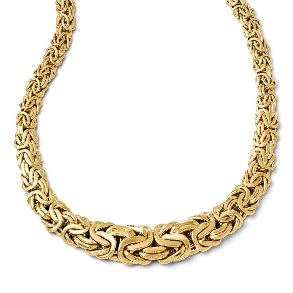 14k Yellow Gold Italian 14mm Hollow Graduated Byzantine Necklace 17 In, Item C9418 by The Black Bow Jewelry Co.