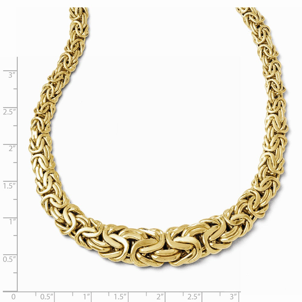 Alternate view of the 14k Yellow Gold Italian 14mm Hollow Graduated Byzantine Necklace 17 In by The Black Bow Jewelry Co.