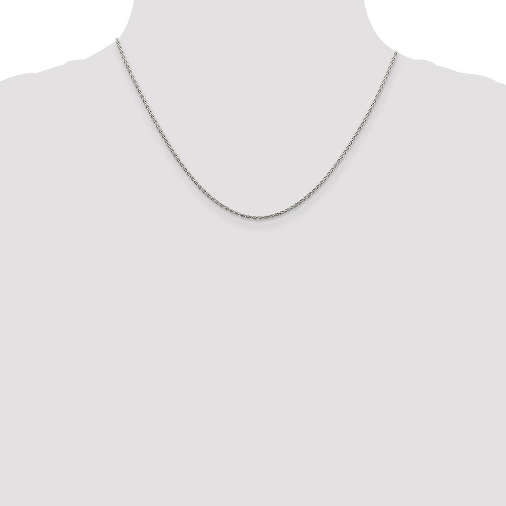 Alternate view of the 1.5mm Rhodium Plated Sterling Silver Spiga Chain Necklace, 18-20 Inch by The Black Bow Jewelry Co.