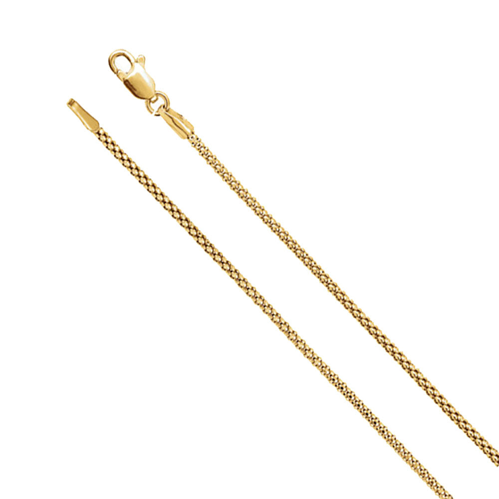 1.5mm 14k Yellow Gold Hollow Popcorn Mesh Chain Necklace, Item C9483 by The Black Bow Jewelry Co.