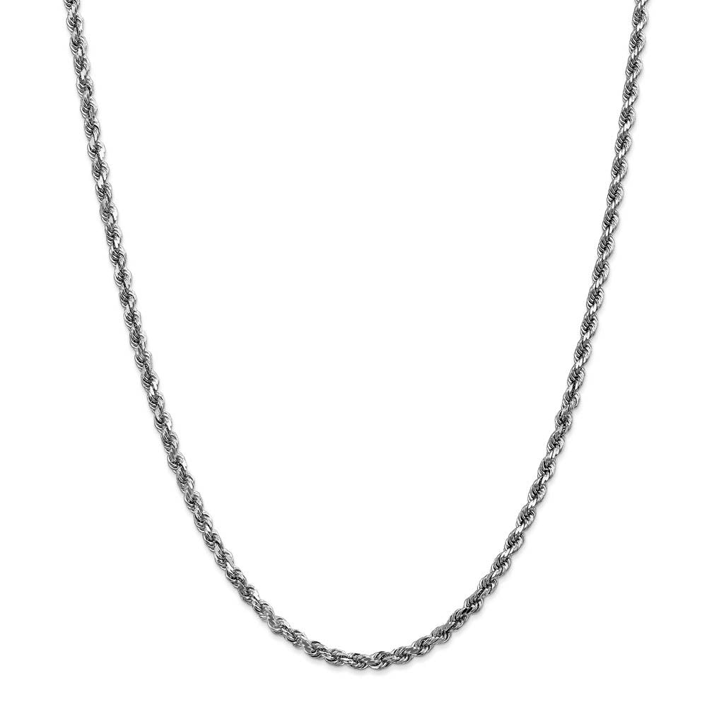 Alternate view of the 3.5mm 14k White Gold Diamond Cut Solid Rope Chain Necklace by The Black Bow Jewelry Co.