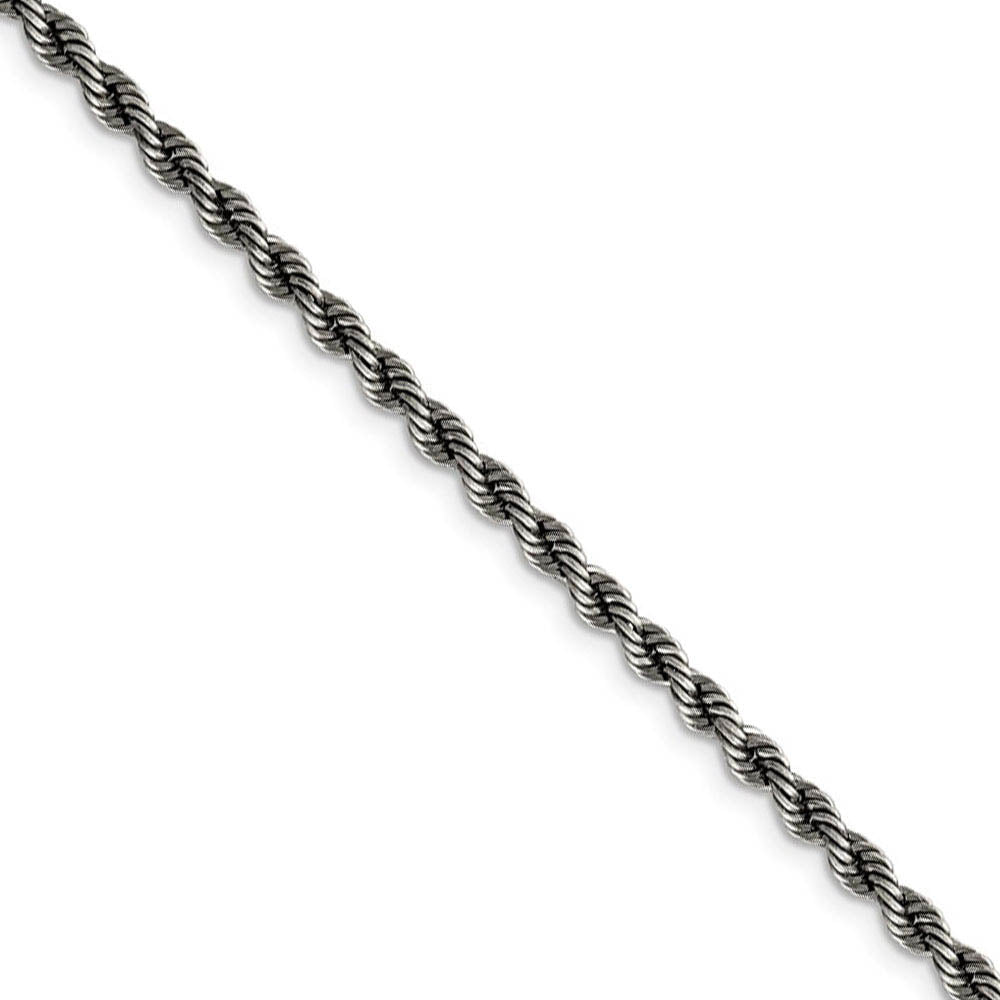 3mm Sterling Silver & Black Plated Solid Rope Chain Necklace, Item C9520 by The Black Bow Jewelry Co.