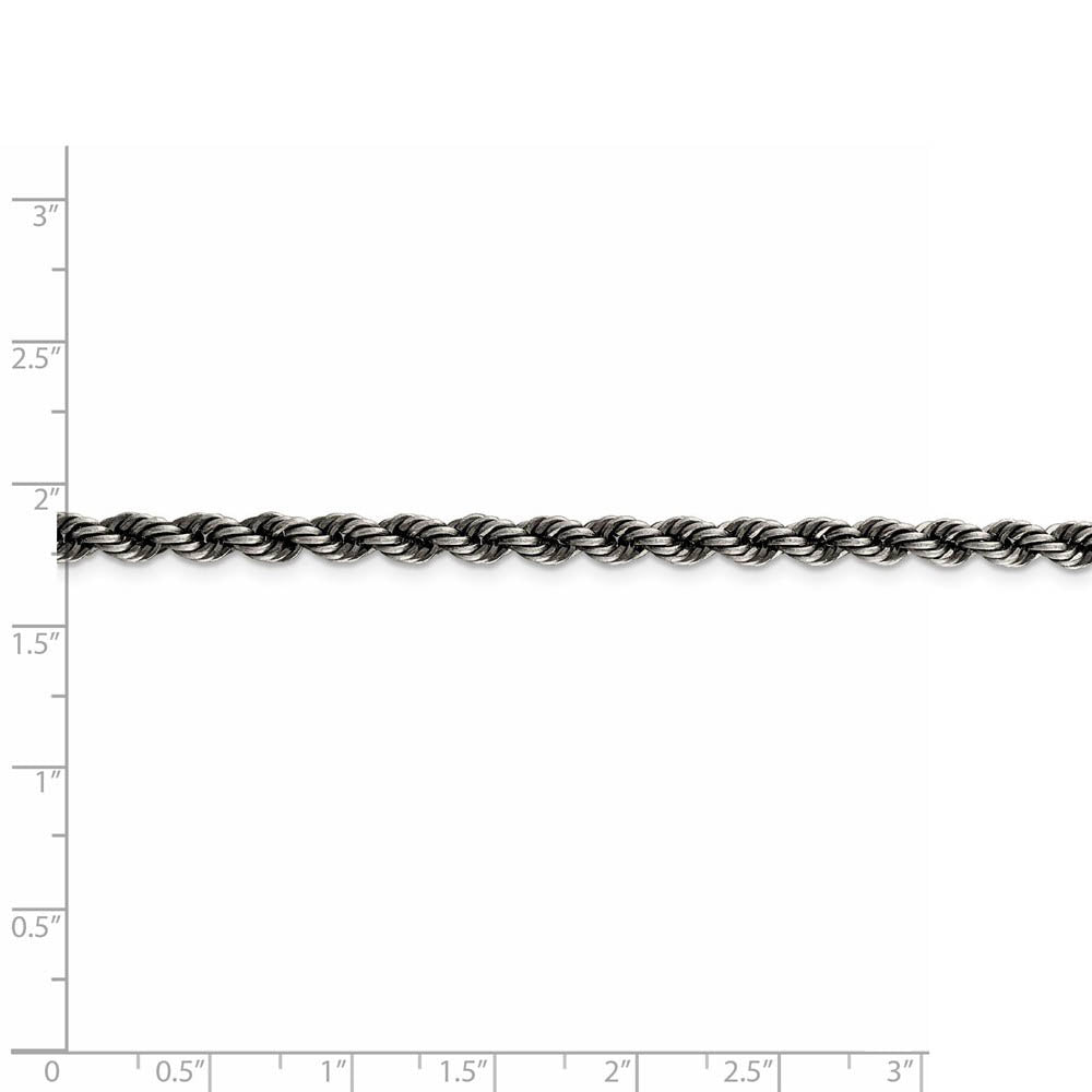 Alternate view of the 4mm Sterling Silver &amp; Black Plated Solid Rope Chain Necklace by The Black Bow Jewelry Co.