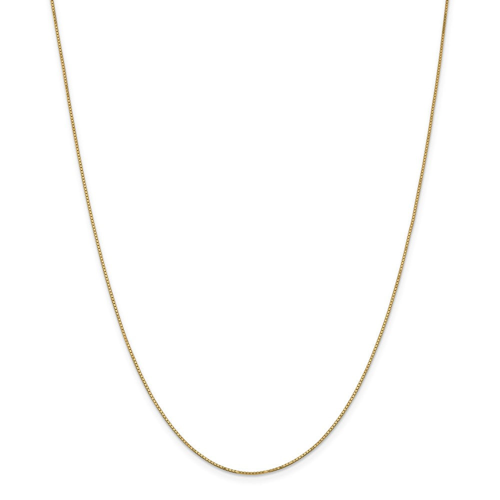 Alternate view of the 0.9mm 14k Yellow Gold Box Chain w/Spring Ring Necklace by The Black Bow Jewelry Co.