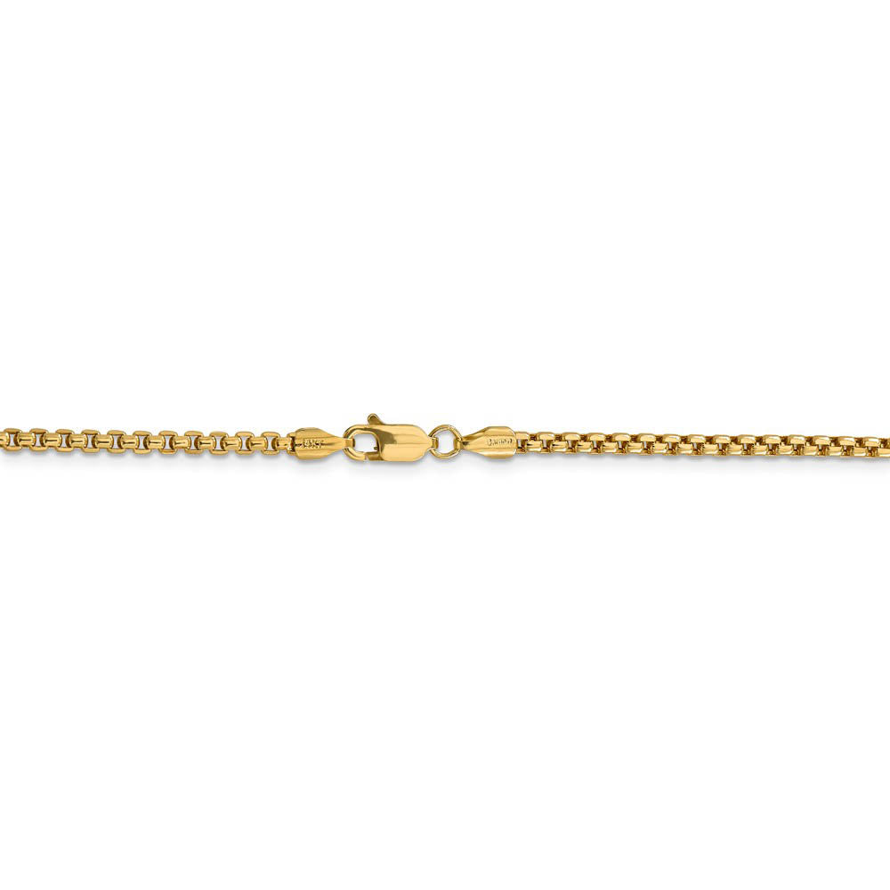 Alternate view of the 2.45mm 14k Yellow Gold Hollow Round Box Chain Necklace by The Black Bow Jewelry Co.