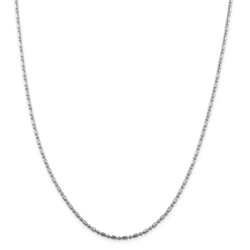 Alternate view of the 2mm Sterling Silver Fancy Beaded Chain Necklace by The Black Bow Jewelry Co.