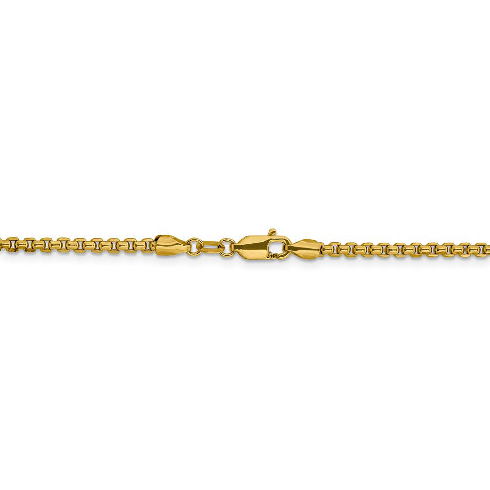 Alternate view of the 2.4mm 14k Yellow Gold Diamond Cut Round Box Chain Necklace by The Black Bow Jewelry Co.