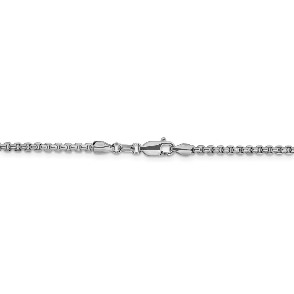Alternate view of the 2.4mm 14k White Gold Diamond Cut Round Box Chain Necklace by The Black Bow Jewelry Co.