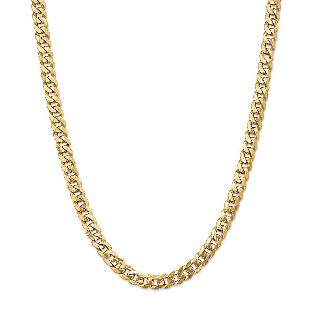 Men's 8mm 14k Yellow Gold Beveled Solid Curb Chain Necklace