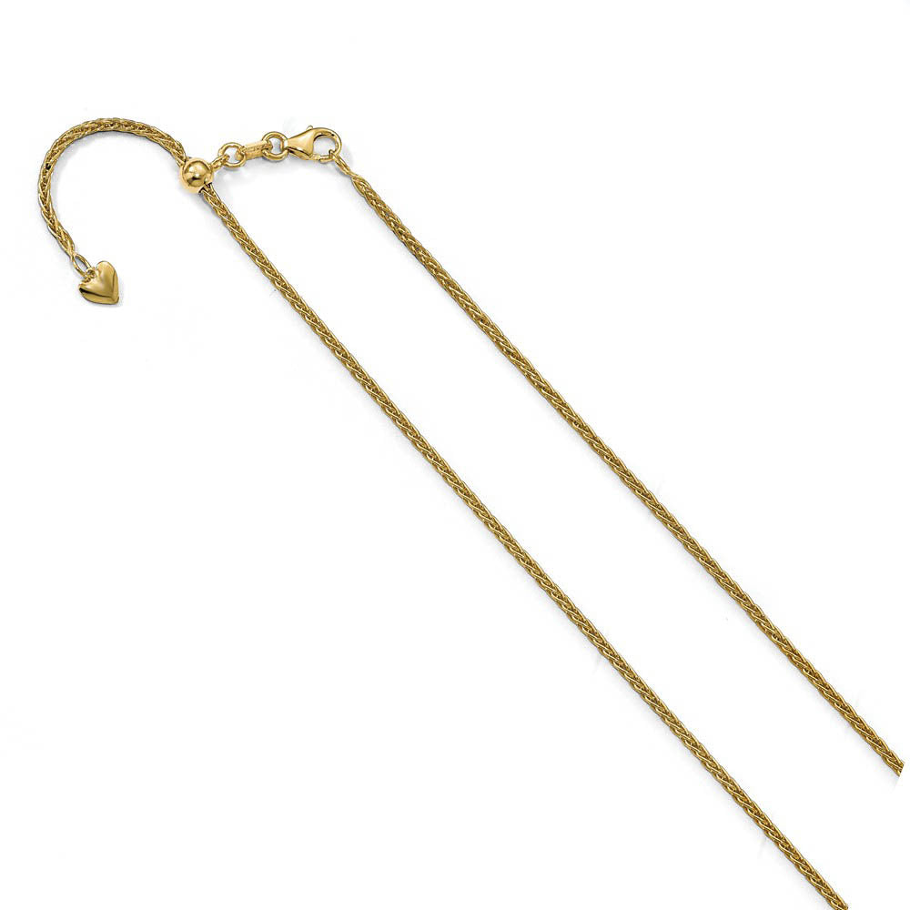 1.5mm 14k Yellow Gold Adjustable Solid Wheat Chain Necklace, Item C9842 by The Black Bow Jewelry Co.