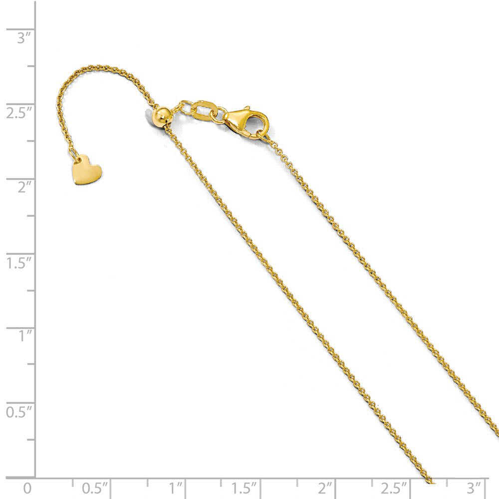 Alternate view of the 1.1mm 14k Yellow Gold Adjustable Solid Round Cable Chain Necklace by The Black Bow Jewelry Co.