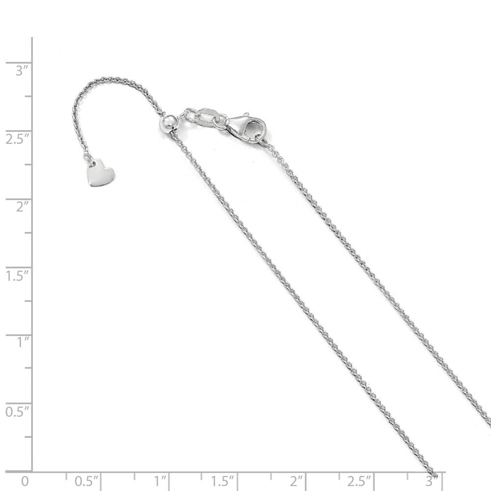 Alternate view of the 1.1mm 14k White Gold Adjustable Solid Round Cable Chain Necklace by The Black Bow Jewelry Co.