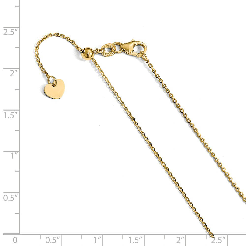 Alternate view of the 1.15mm 14k Yellow Gold Diamond Cut Oval Open Cable Adjustable Chain by The Black Bow Jewelry Co.