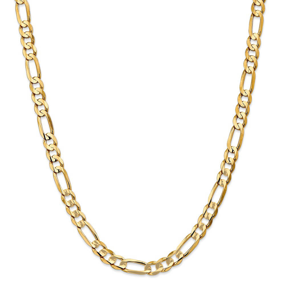 Alternate view of the Men's 6.75mm 10k Yellow Gold Solid Concave Figaro Chain Necklace by The Black Bow Jewelry Co.