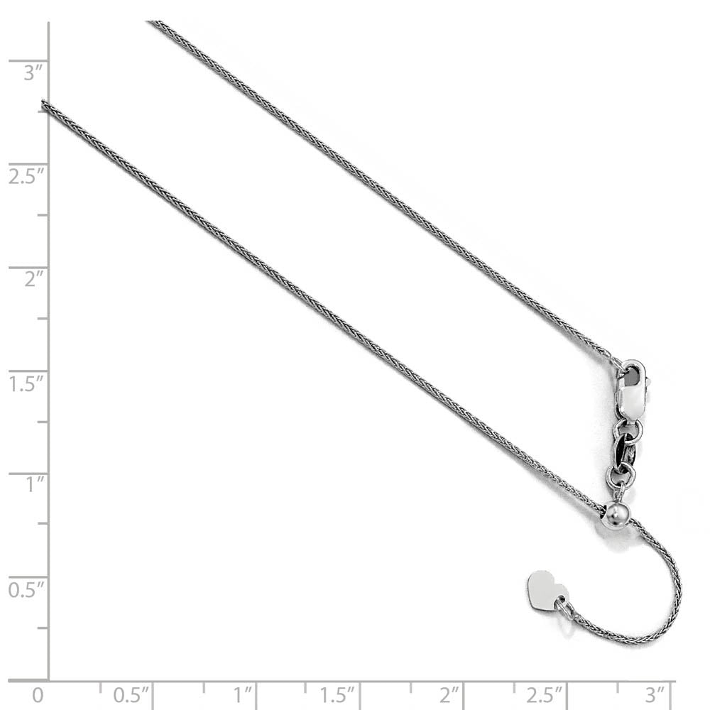 Alternate view of the 0.8mm 10k White Gold Adjustable Wheat Chain Necklace by The Black Bow Jewelry Co.