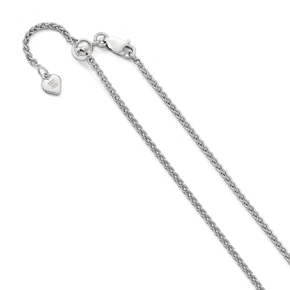 1.9mm Rhodium Plated Sterling Silver Adj. Hollow Spiga Chain Necklace, Item C9924 by The Black Bow Jewelry Co.