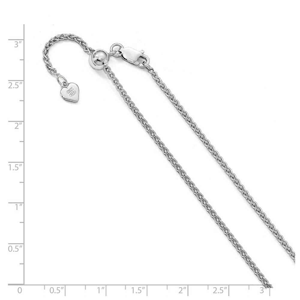Alternate view of the 1.9mm Rhodium Plated Sterling Silver Adj. Hollow Spiga Chain Necklace by The Black Bow Jewelry Co.