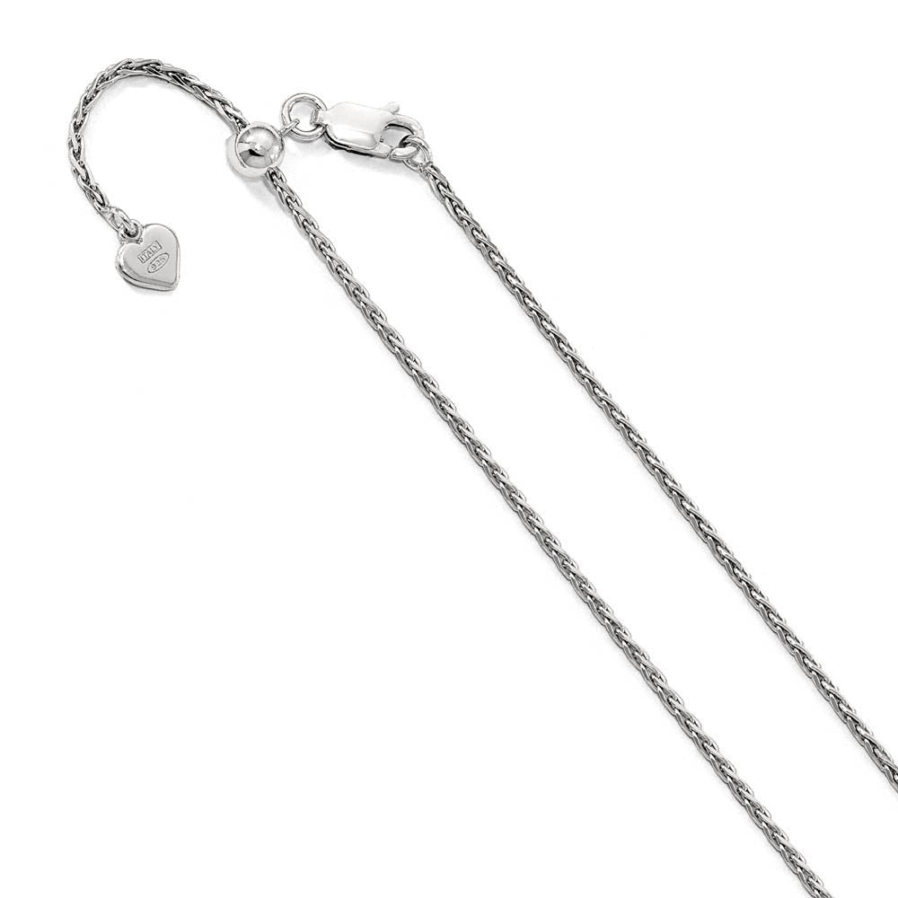 1.5mm Rhodium Plated Sterling Silver Adjustable Wheat Chain Necklace, Item C9925 by The Black Bow Jewelry Co.