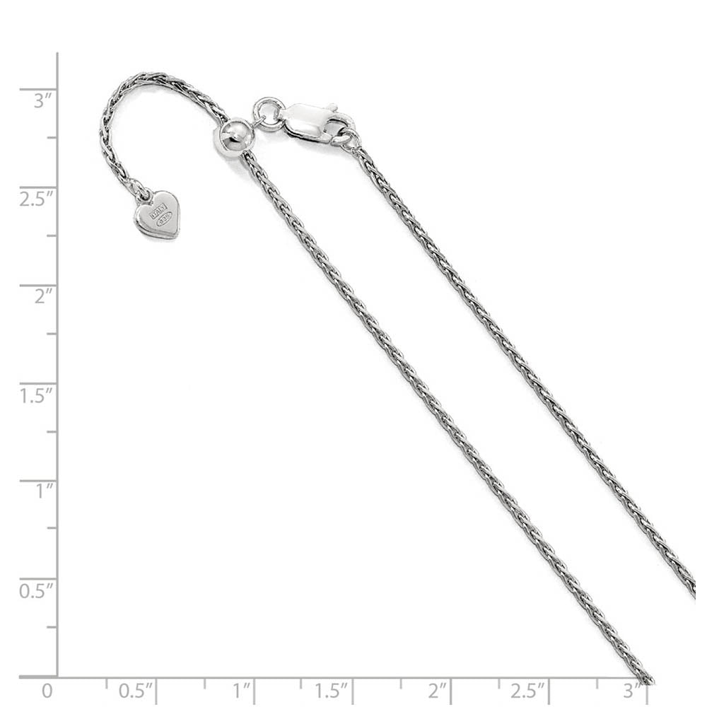 Alternate view of the 1.5mm Rhodium Plated Sterling Silver Adjustable Wheat Chain Necklace by The Black Bow Jewelry Co.