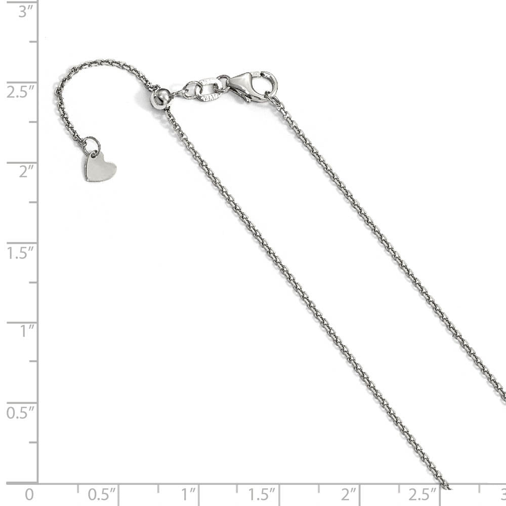 Alternate view of the 1.25mm 14k White Gold Adjustable D/C Cable Chain Necklace, 22 Inch by The Black Bow Jewelry Co.