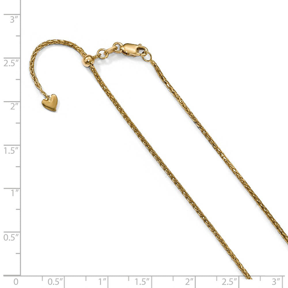 Alternate view of the 1.3mm, 14k Yellow Gold Adjustable D/C Wheat Chain Necklace, 22 Inch by The Black Bow Jewelry Co.