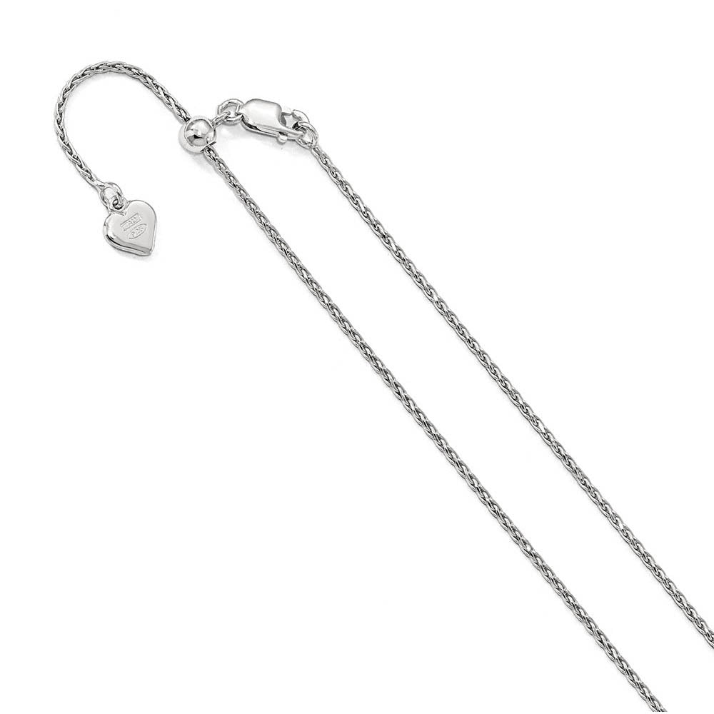 1.1mm Rhodium Plated Sterling Silver D/C Adjustable Spiga Necklace, Item C9941-C by The Black Bow Jewelry Co.
