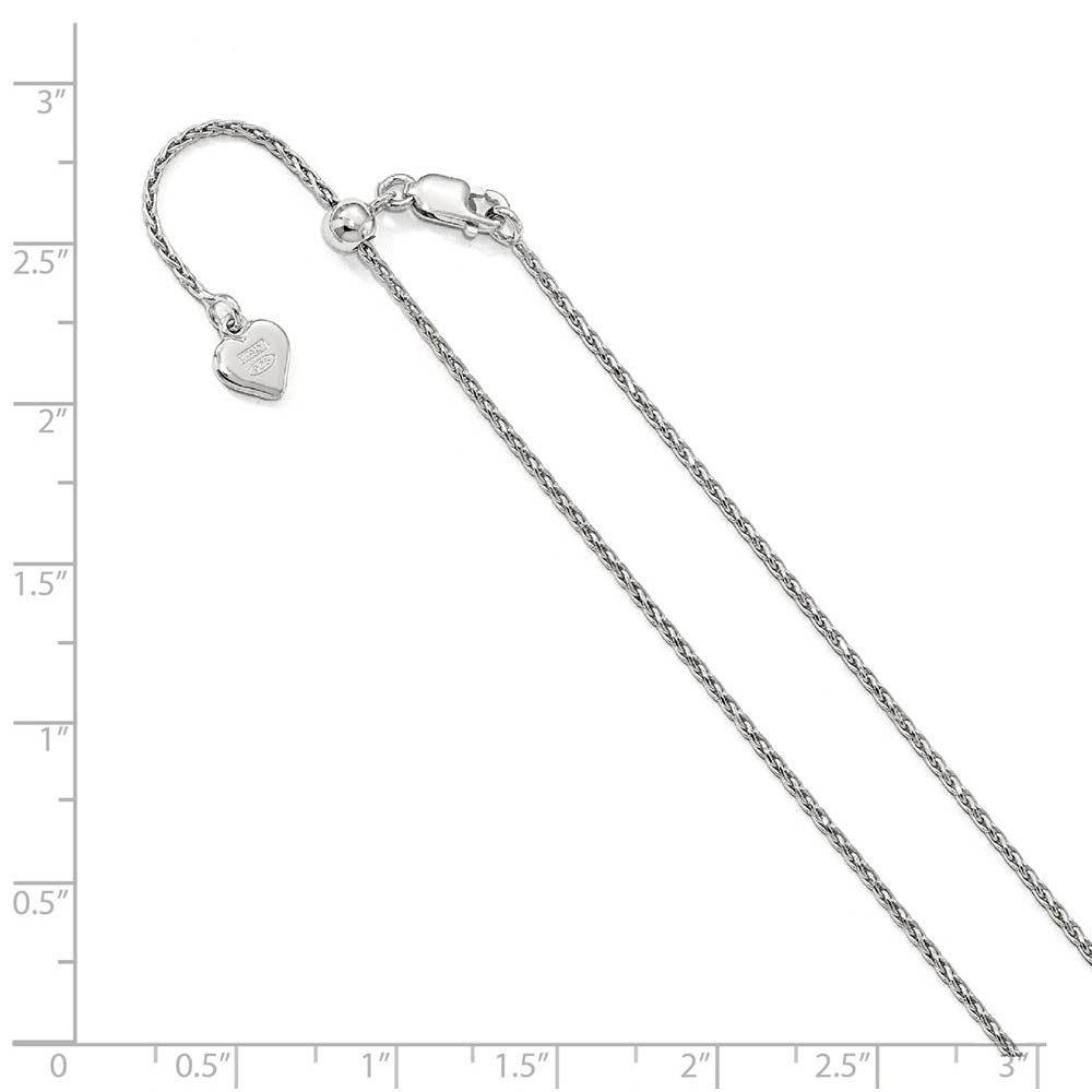 Alternate view of the 1.1mm Rhodium Plated Sterling Silver D/C Adjustable Spiga Necklace by The Black Bow Jewelry Co.