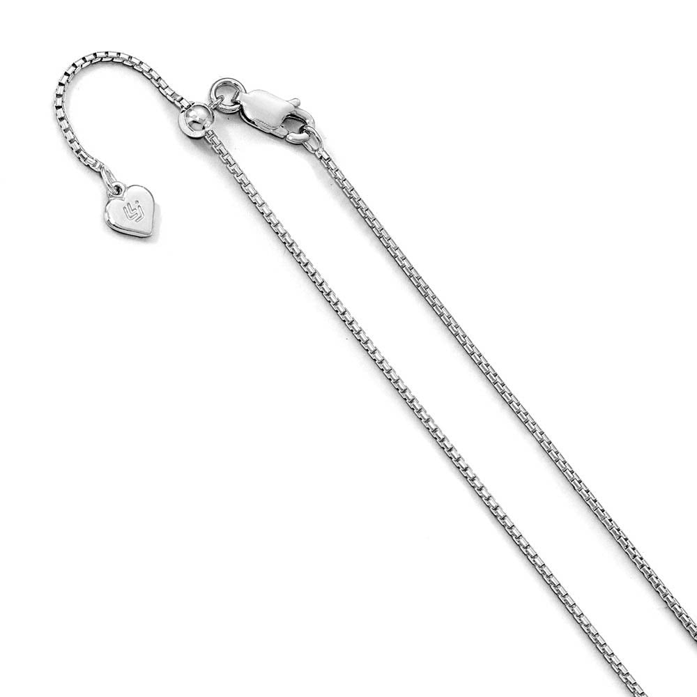 1.25mm Rhodium Sterling Silver Adj. Round Box Chain Necklace, 22 Inch, Item C9943 by The Black Bow Jewelry Co.