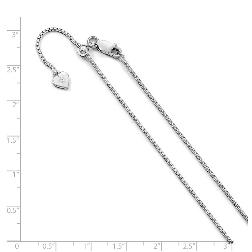 Alternate view of the 1.25mm Rhodium Sterling Silver Adj. Round Box Chain Necklace, 22 Inch by The Black Bow Jewelry Co.
