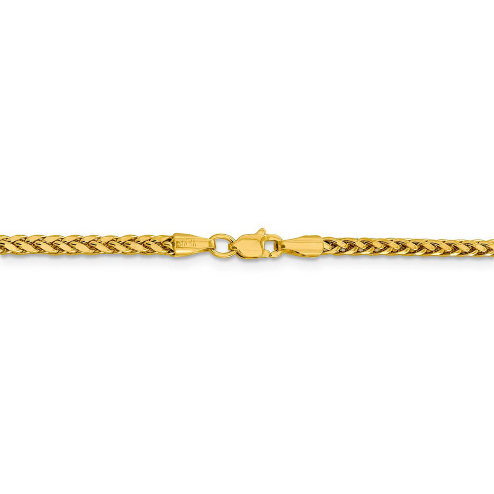 Alternate view of the 2.5mm, 14k Yellow Gold D/C Hollow Wheat Chain Necklace by The Black Bow Jewelry Co.
