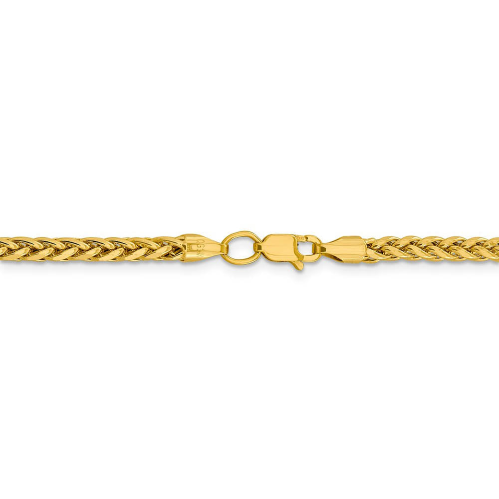 Alternate view of the 3mm, 14k Yellow Gold D/C Hollow Wheat Chain Necklace by The Black Bow Jewelry Co.