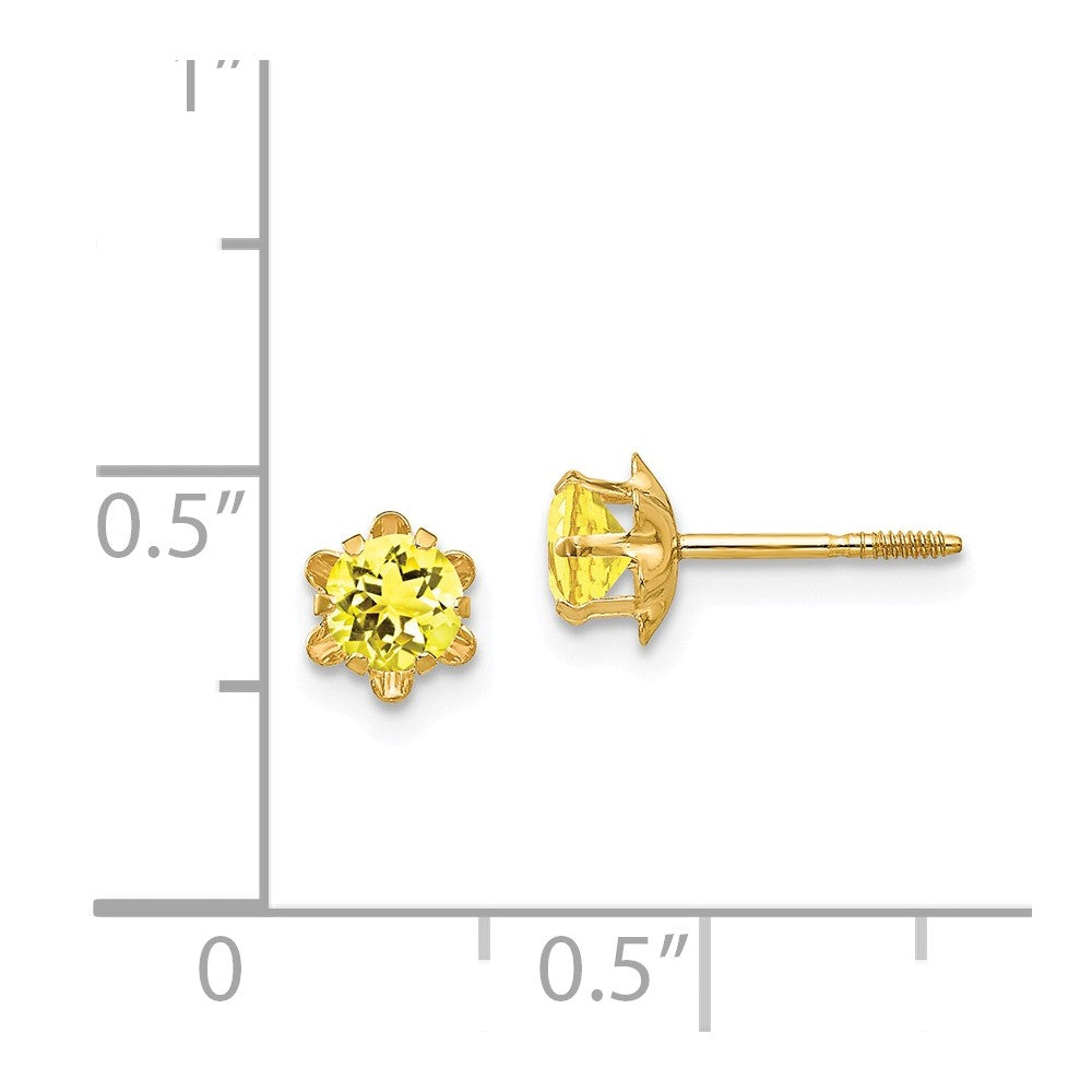 Alternate view of the Kids 4mm Synthetic Citrine Screw Back Stud Earrings 14k Yellow Gold by The Black Bow Jewelry Co.