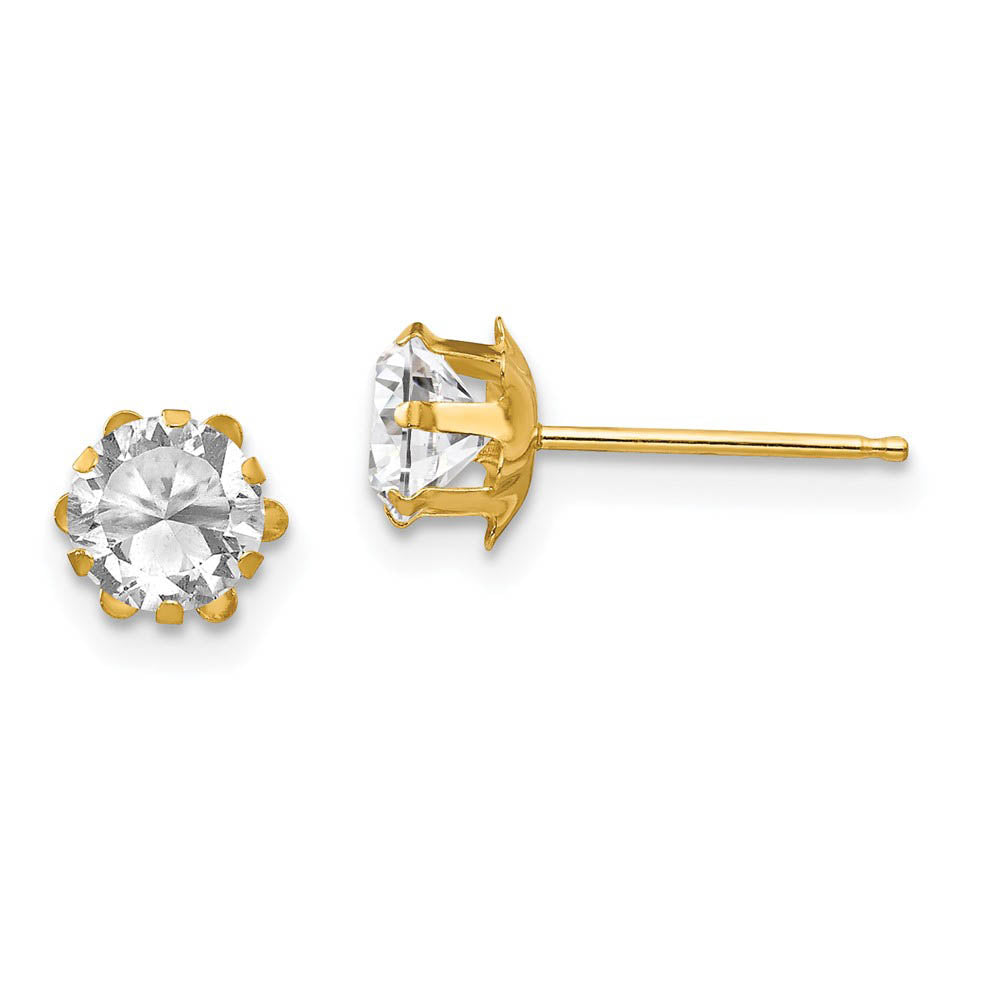 Kids 5mm Synthetic White Topaz Birthstone 14k Gold Stud Earrings, Item E10011 by The Black Bow Jewelry Co.