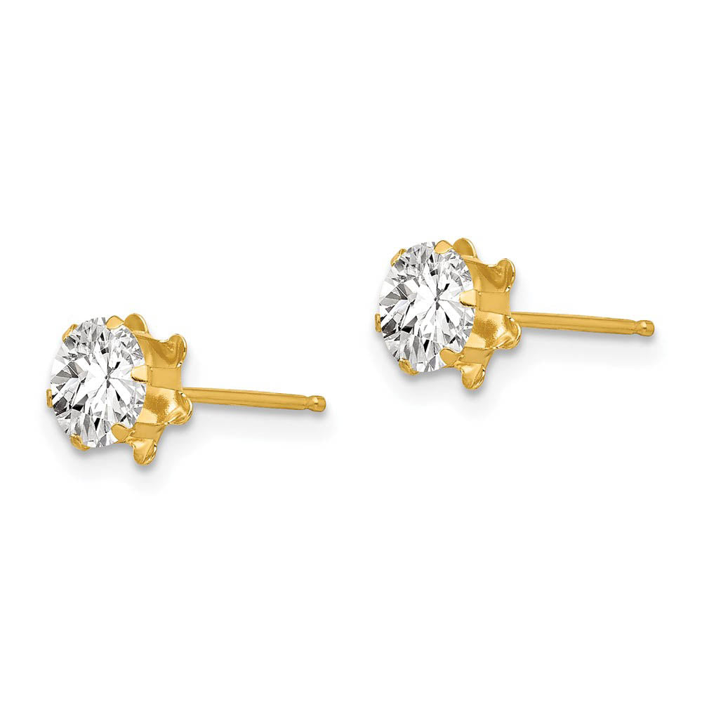 Alternate view of the Kids 5mm Synthetic White Topaz Birthstone 14k Gold Stud Earrings by The Black Bow Jewelry Co.