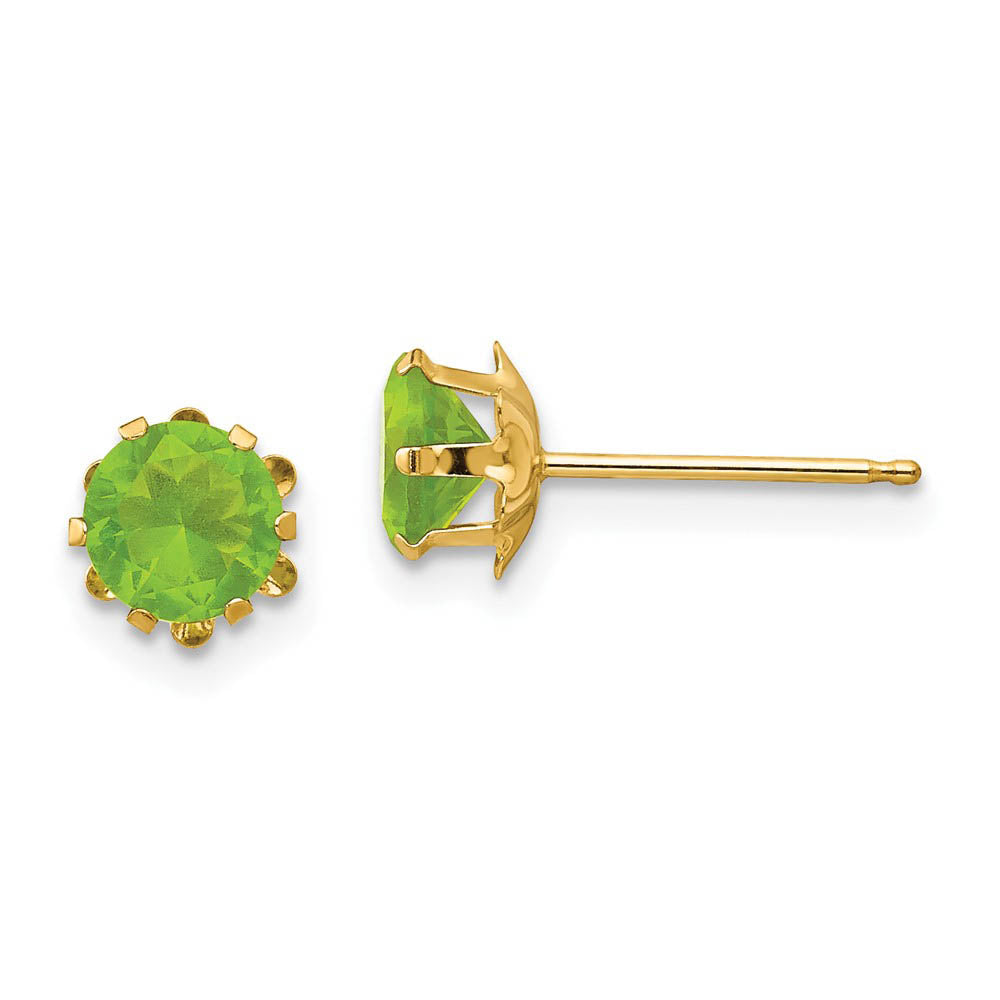 Kids 5mm Synthetic Peridot Birthstone 14k Yellow Gold Stud Earrings, Item E10015 by The Black Bow Jewelry Co.