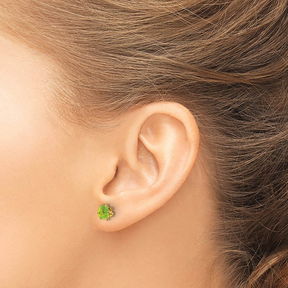 Alternate view of the Kids 5mm Synthetic Peridot Birthstone 14k Yellow Gold Stud Earrings by The Black Bow Jewelry Co.