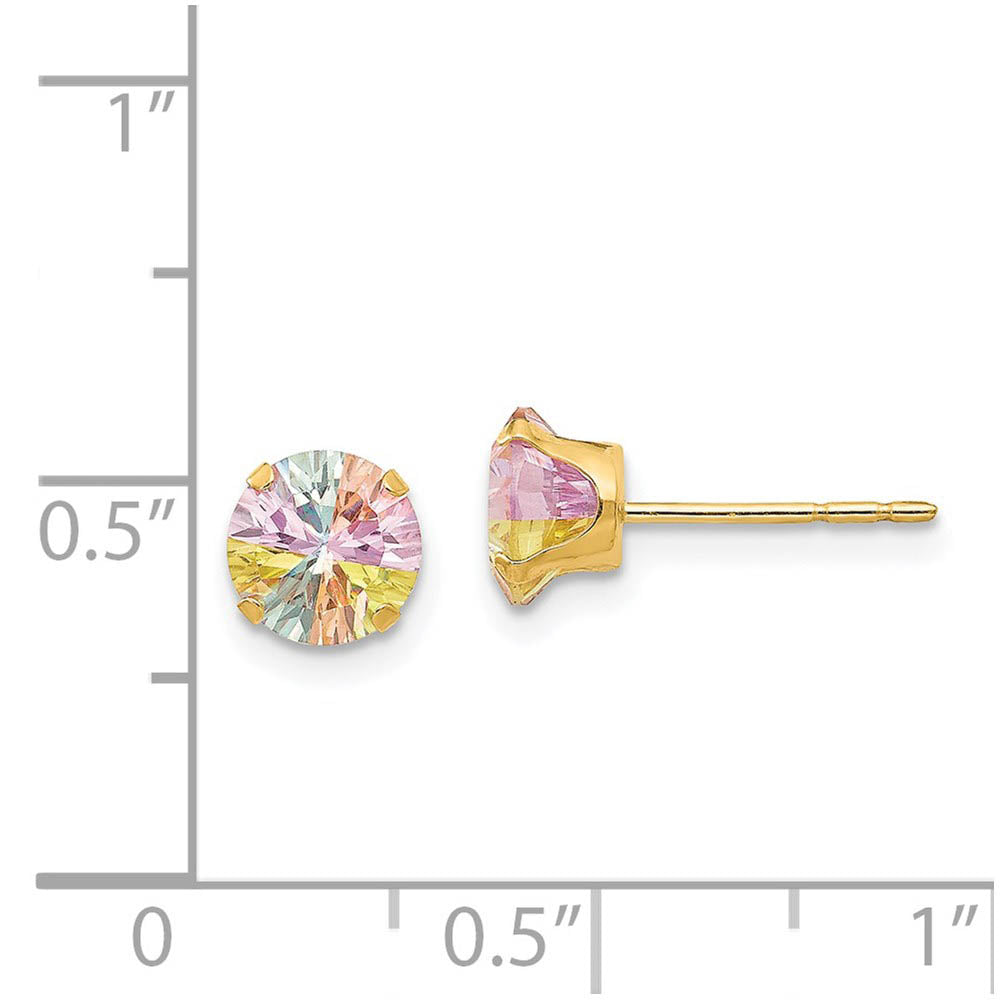 Alternate view of the 6mm Round Multicolor Cubic Zirconia Stud Earrings in 14k Yellow Gold by The Black Bow Jewelry Co.
