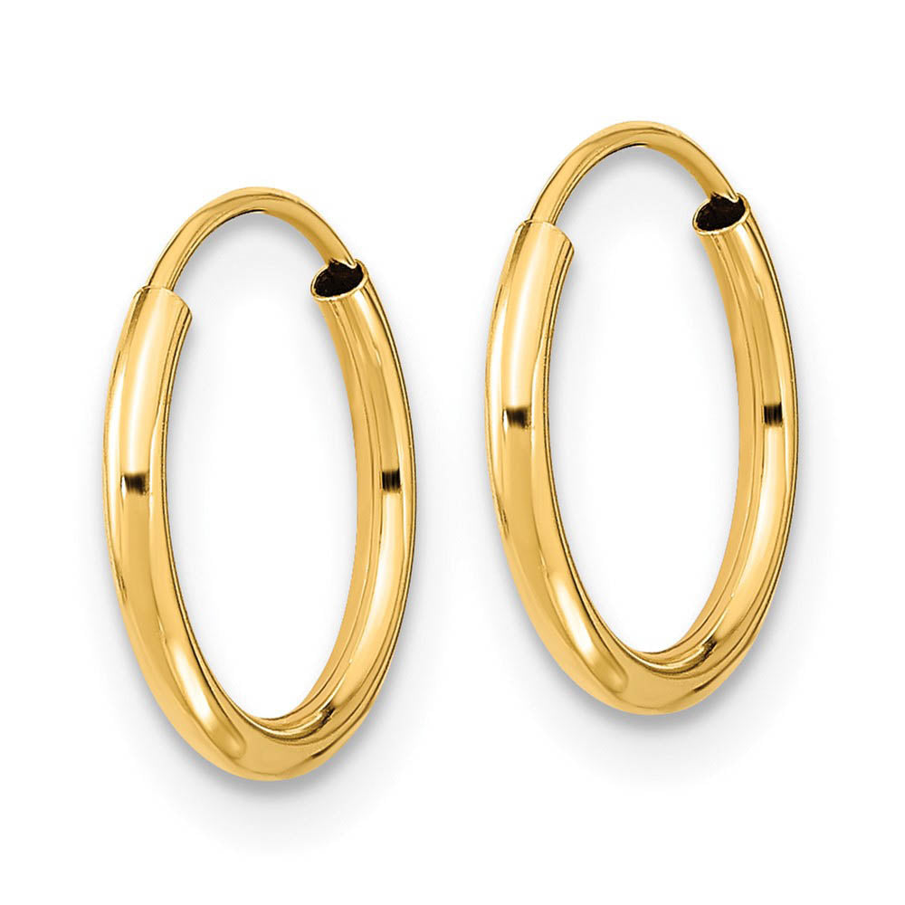 Alternate view of the 12mm Children's Endless Hoop Earrings in 14k Yellow Gold by The Black Bow Jewelry Co.