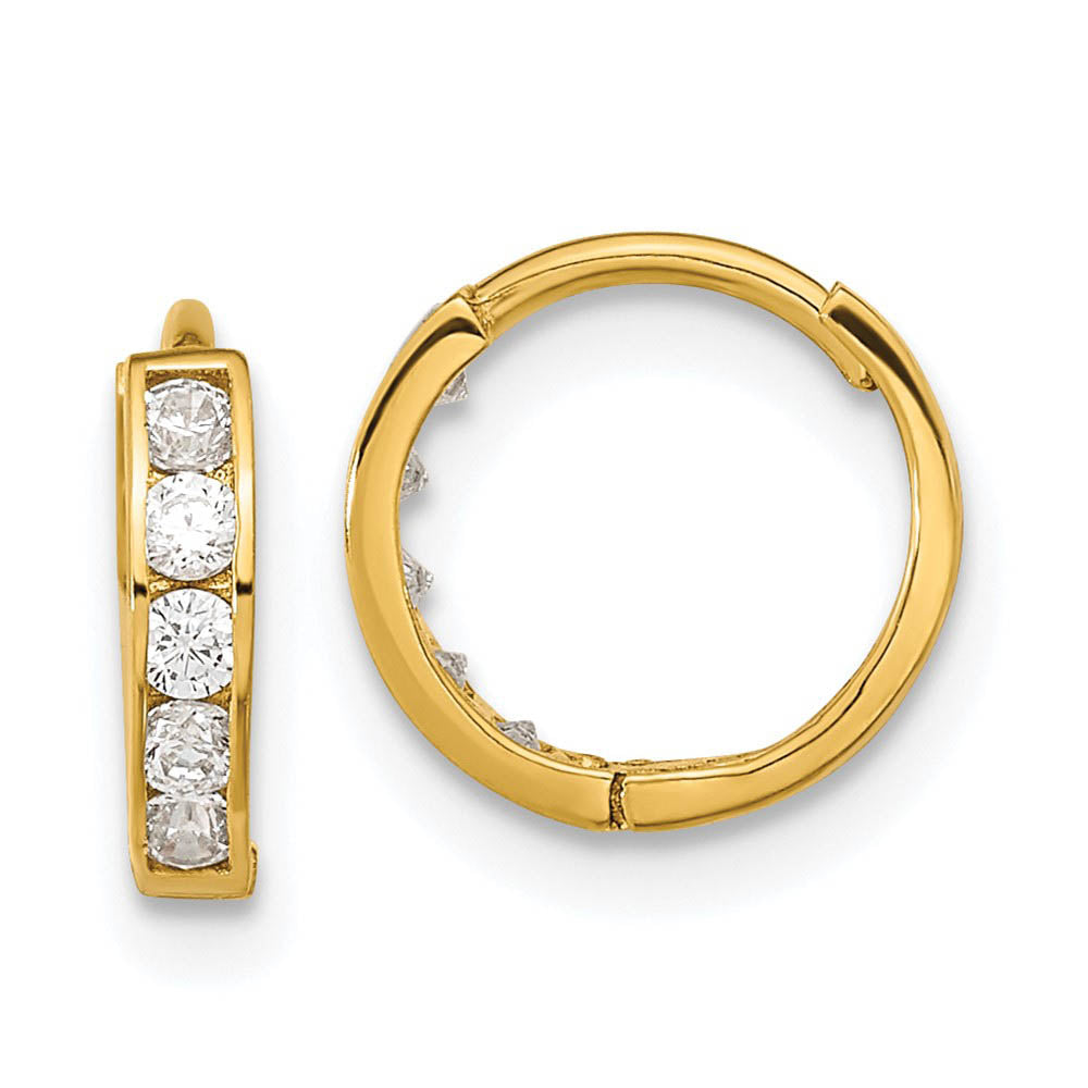 11mm Children's Hinged Post Cubic Zirconia Hoop Earrings in 14k Gold, Item E10093 by The Black Bow Jewelry Co.