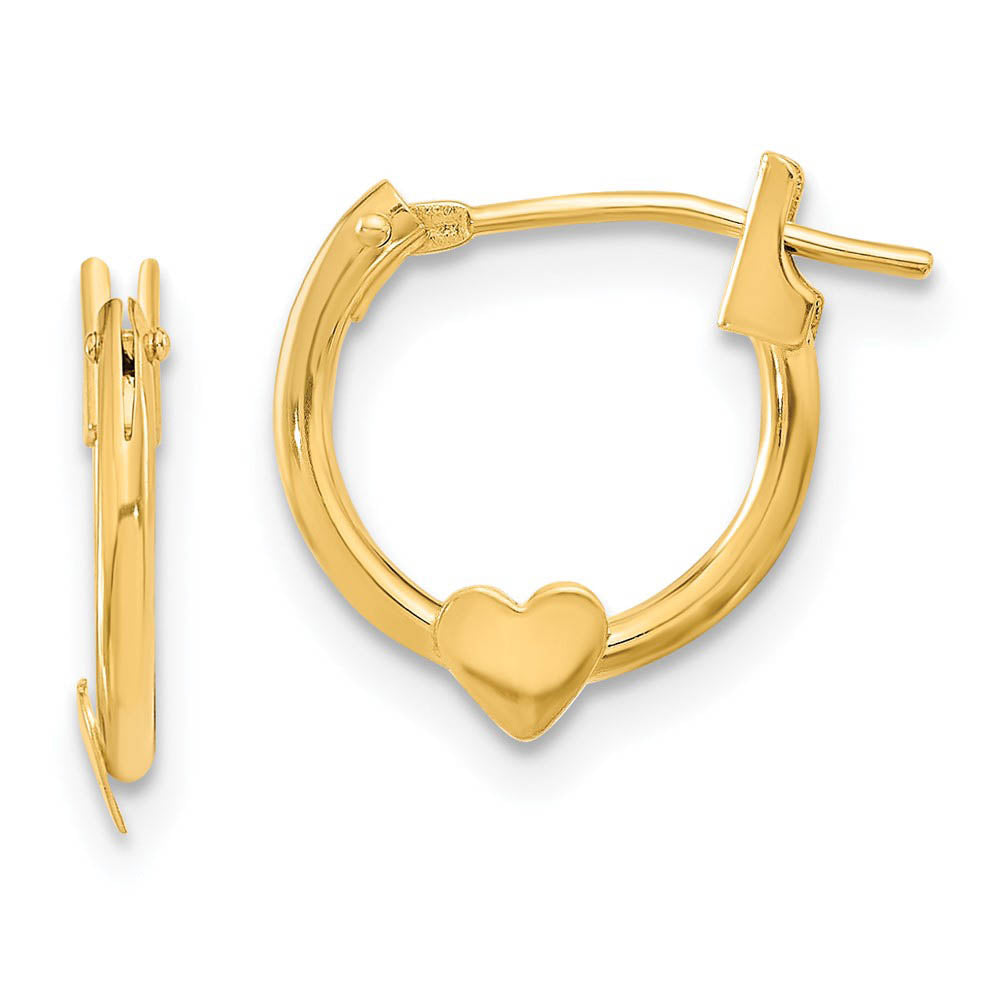 9mm Children's Heart Hinged Post Hoop Earrings in 14k Yellow Gold, Item E10096 by The Black Bow Jewelry Co.