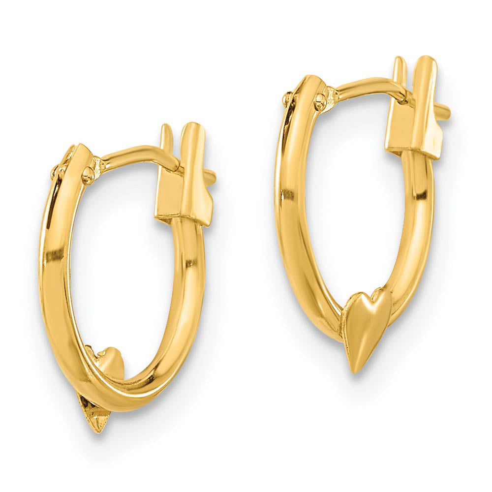 Alternate view of the 9mm Children's Heart Hinged Post Hoop Earrings in 14k Yellow Gold by The Black Bow Jewelry Co.