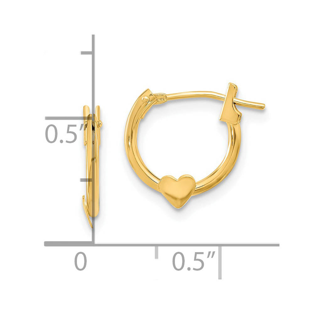Alternate view of the 9mm Children's Heart Hinged Post Hoop Earrings in 14k Yellow Gold by The Black Bow Jewelry Co.